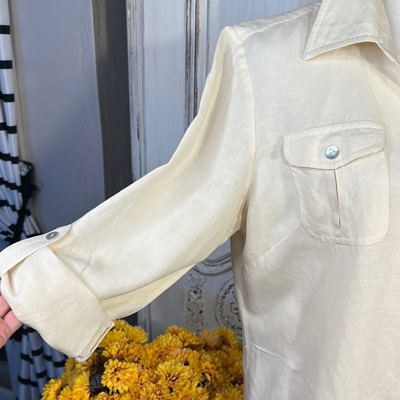 Hearts of Palm Creamy Butter Yellow Two Piece Button + Cropped Pants Set Linen - Picture 6 of 15